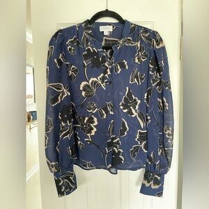 Evereve Women's Sheer Floral Navy Blouse